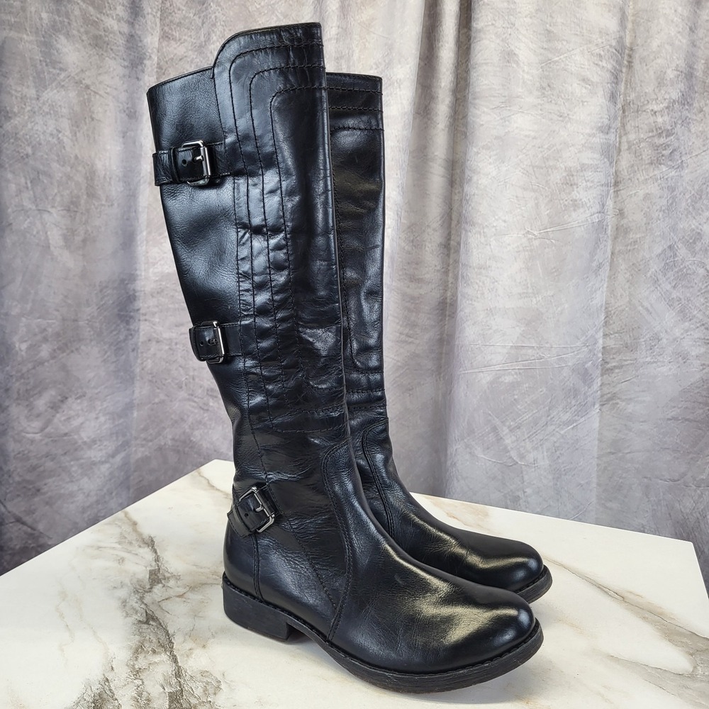Juicy Couture Premium Moto Biker Boots Belted Zip Women's Size 8 M Black